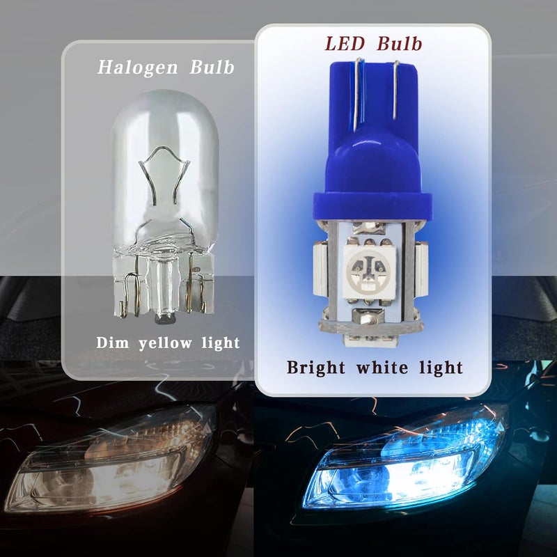 RBOKO 10PCS 194 LED Light Bulb 6000K Wedge T10 LED Bulb 5SMD 5050 Chips, 168 T10 2825 5SMD DC 12V Replacement Bulbs for Car Dome Map Door Courtesy License Plate Lights (Blue) - Image 4